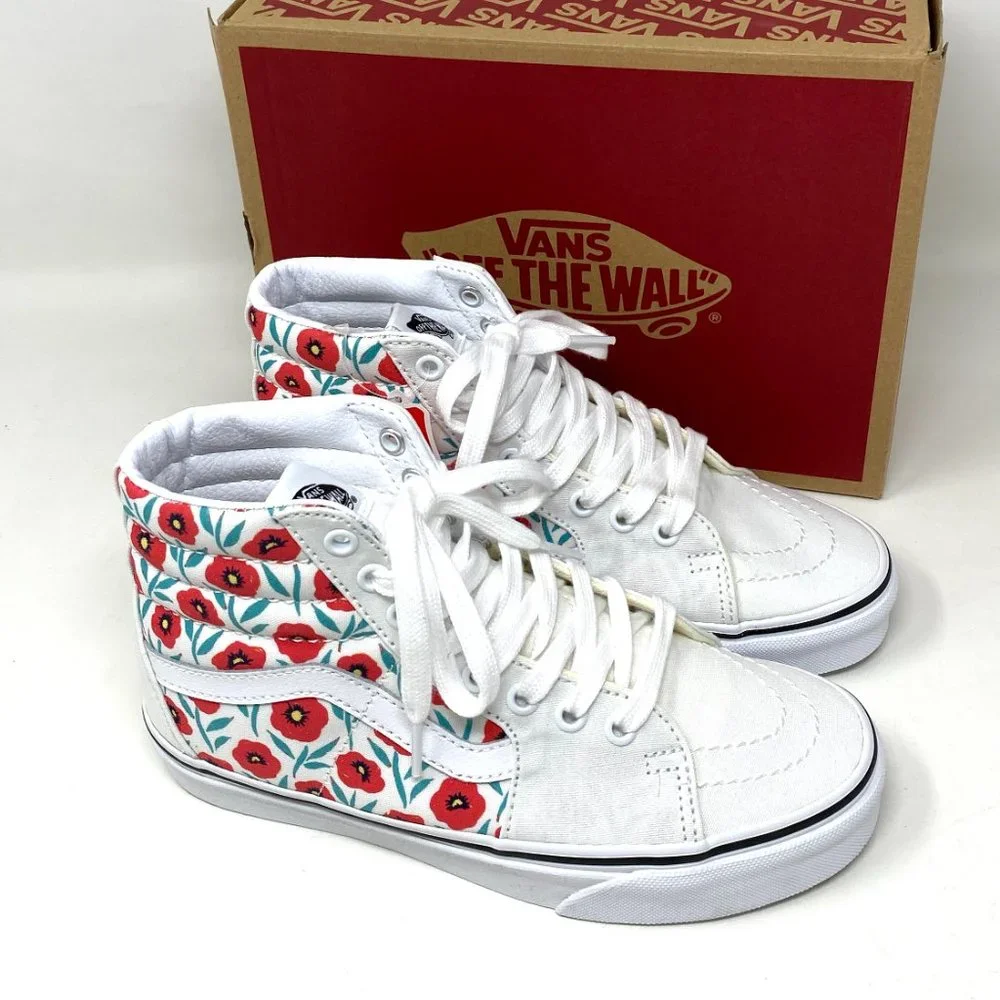 💖MEGA SALE💖VANS Sk8-HI Womens  Flowers White Leather  Cushion  VN0A5HXV891